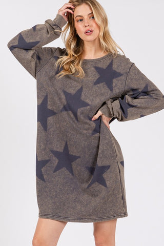 SAGE + FIG Washed Star Print Round Neck Dress - 1985 the VAULT Boutique