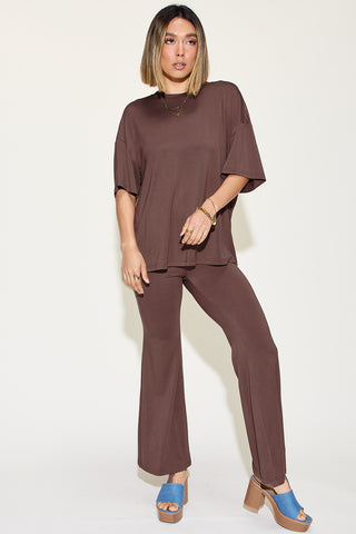 Basic Bae Full Size Bamboo Drop Shoulder T-Shirt and Flare Pants Set - 1985 the VAULT Boutique