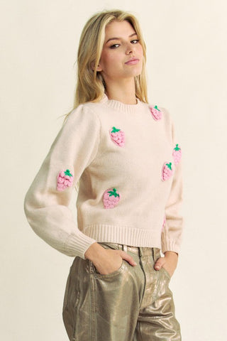 Davi & Dani Crochet Strawberry Round Neck Sweater - 1985 the VAULT Boutique