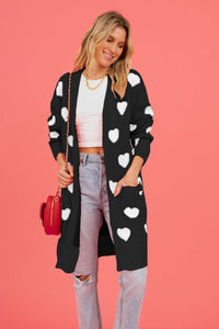 Heart Graphic Open Front Cardigan with Pockets - 1985 the VAULT Boutique