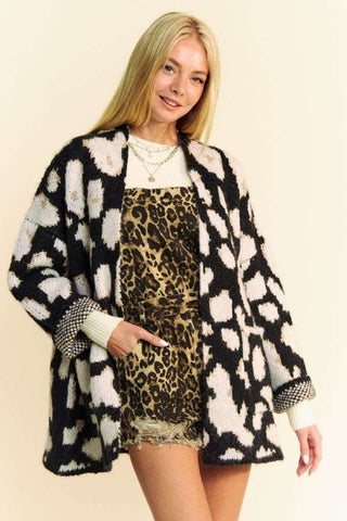 Davi & Dani Leopard Open Front Long Sleeve Cardigan - 1985 the VAULT Boutique