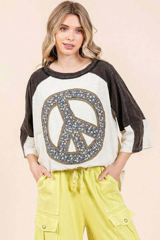 Mittoshop Peace Sign Patch Mineral Washed T-Shirt - 1985 the VAULT Boutique