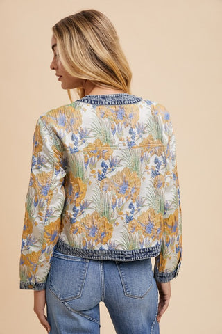 Annie Wear Floral Jacquard Denim Contrast Button Down Jacket - 1985 the VAULT Boutique