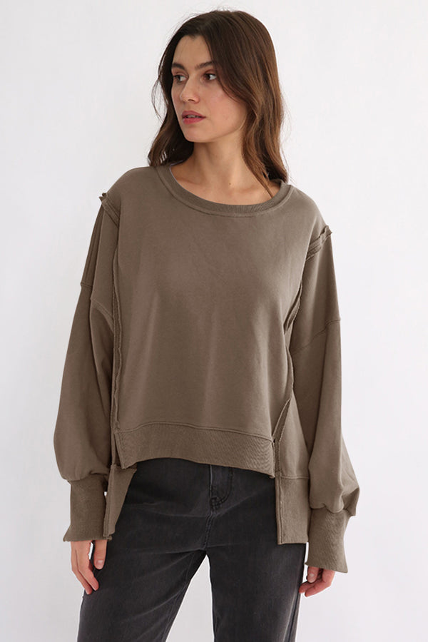 Exposed Seam High-Low Long Sleeve Sweatshirt - 1985 the VAULT Boutique