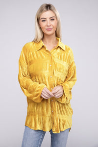 Wrinkle Effect Tiered Shirring Velvet Shirt - 1985 the VAULT Boutique