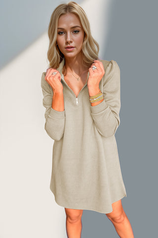 Double Take Textured Quarter Zip Long Sleeve Dress - 1985 the VAULT Boutique