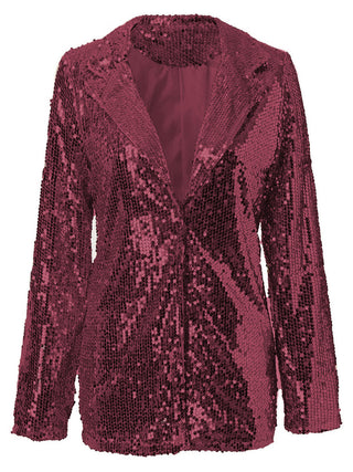 Sequin Lapel Collar Long Sleeve Blazer - 1985 the VAULT Boutique