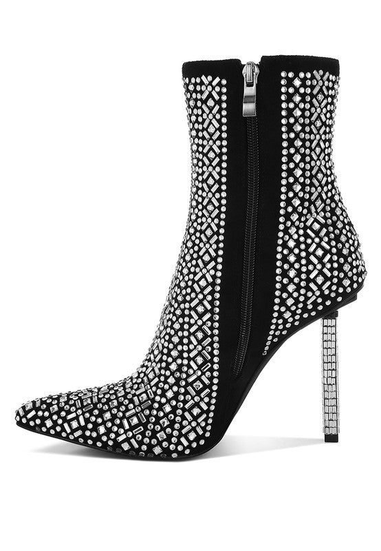 Shinding Patterned Rhinestones Stiletto Boots - 1985 the VAULT Boutique