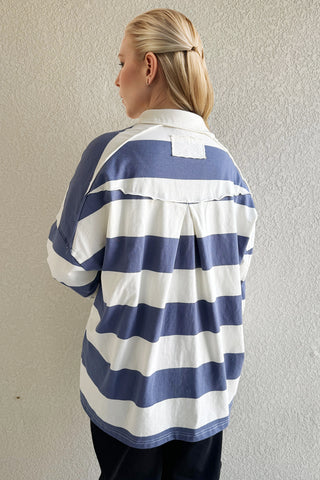 Oh Wide Striped Collared Neck Long Sleeve Top - 1985 the VAULT Boutique