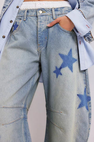 Contrast Star Wide Leg Jeans - 1985 the VAULT Boutique