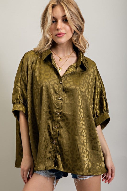 LIGHT SATIN PRINT BUTTON DOWN SHIRT - 1985 the VAULT Boutique