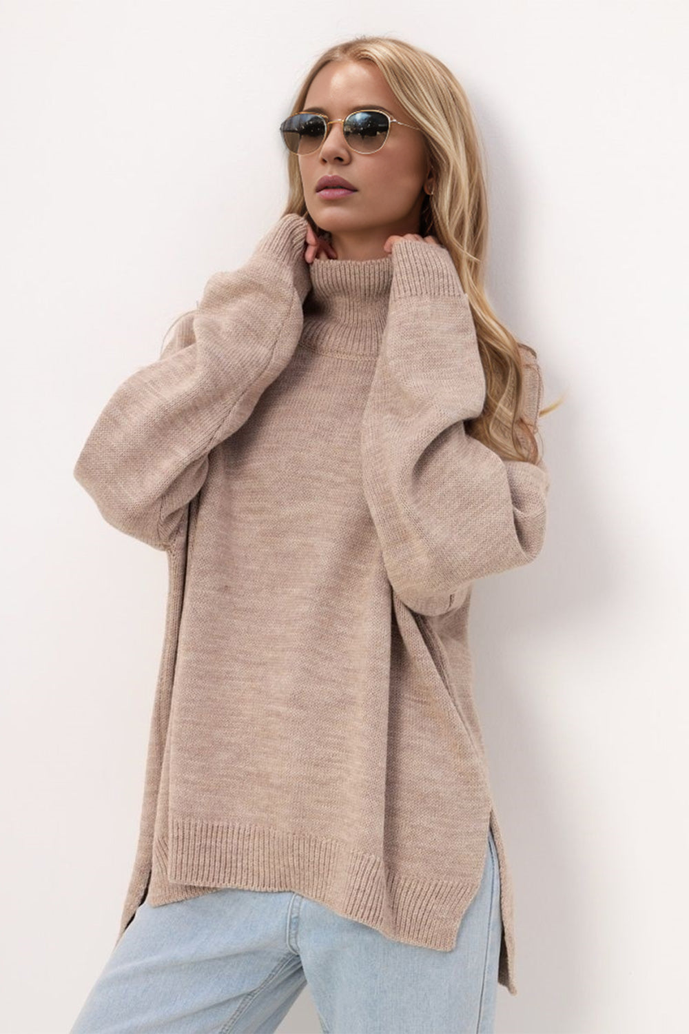 Basic Bae Side Slit Turtleneck Long Sleeve Sweater - 1985 the VAULT Boutique