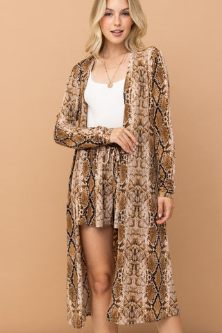 And The Why Snake Print Kimono Open Front Longline Cardigan - 1985 the VAULT Boutique