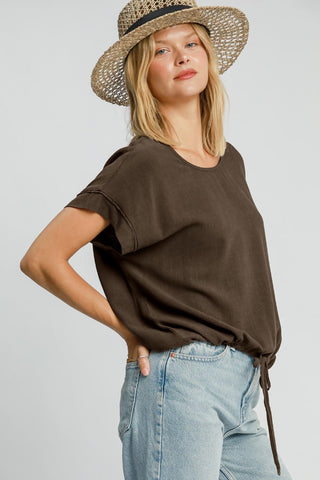 Umgee Drawstring Hem Round Neck Short Sleeve T-Shirt - 1985 the VAULT Boutique