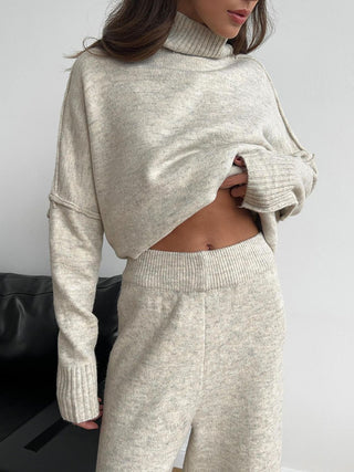 Slit Turtleneck Long Sleeve Top and Pants Sweater Set - 1985 the VAULT Boutique