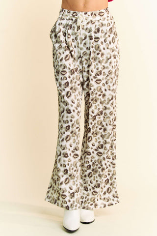 Davi & Dani Drawstring Leopard Wide Leg Pants - 1985 the VAULT Boutique