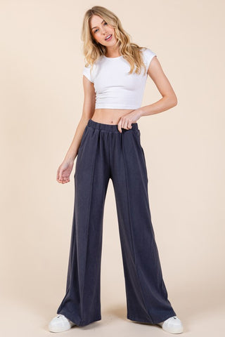 BOMBOM Elastic Waist Wide Leg Pants with Pockets - 1985 the VAULT Boutique