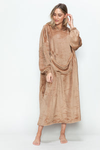 Double Take Full Size Pocketed Hooded Midi Lounge Dress - 1985 the VAULT Boutique