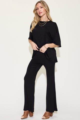 Basic Bae Full Size Bamboo Drop Shoulder T-Shirt and Flare Pants Set - 1985 the VAULT Boutique