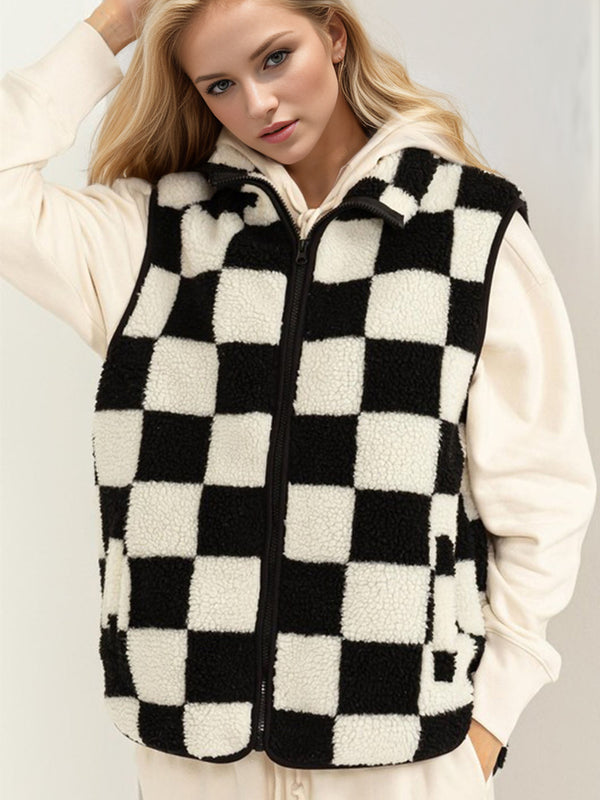 Double Take Full Size Zip Up Checkered Vest Cost - 1985 the VAULT Boutique