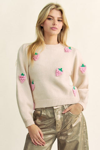 Davi & Dani Crochet Strawberry Round Neck Sweater - 1985 the VAULT Boutique