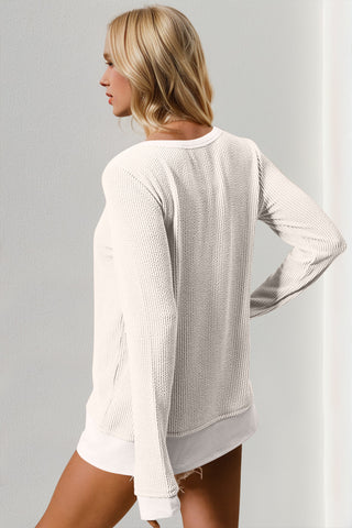 Double Take Corded Rib Thumbhole Cuff Round Neck T-Shirt - 1985 the VAULT Boutique