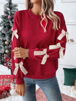 Perfee Bow Round Neck Long Sleeve Sweatshirt - 1985 the VAULT Boutique