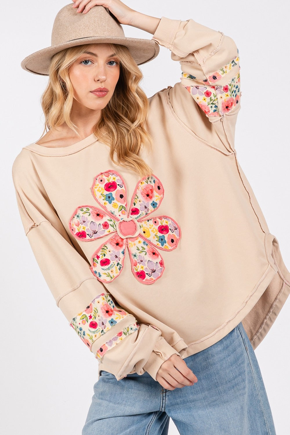 SAGE + FIG Daisy Patch Applique Long Sleeve Sweatshirt - 1985 the VAULT Boutique