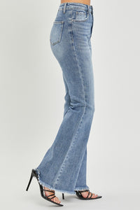 RISEN Full Size High Waist Raw Hem Flare Jeans - 1985 the VAULT Boutique