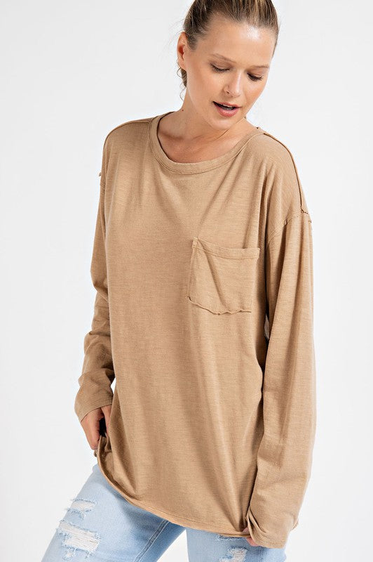 Mineral Washed Round Neckline Long Sleeves Top - 1985 the VAULT Boutique