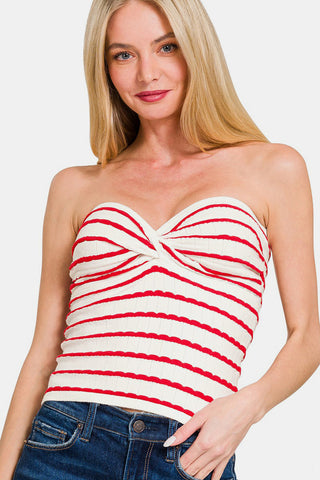 Zenana Twisted Sweetheart Neck Striped Tube Top - 1985 the VAULT Boutique