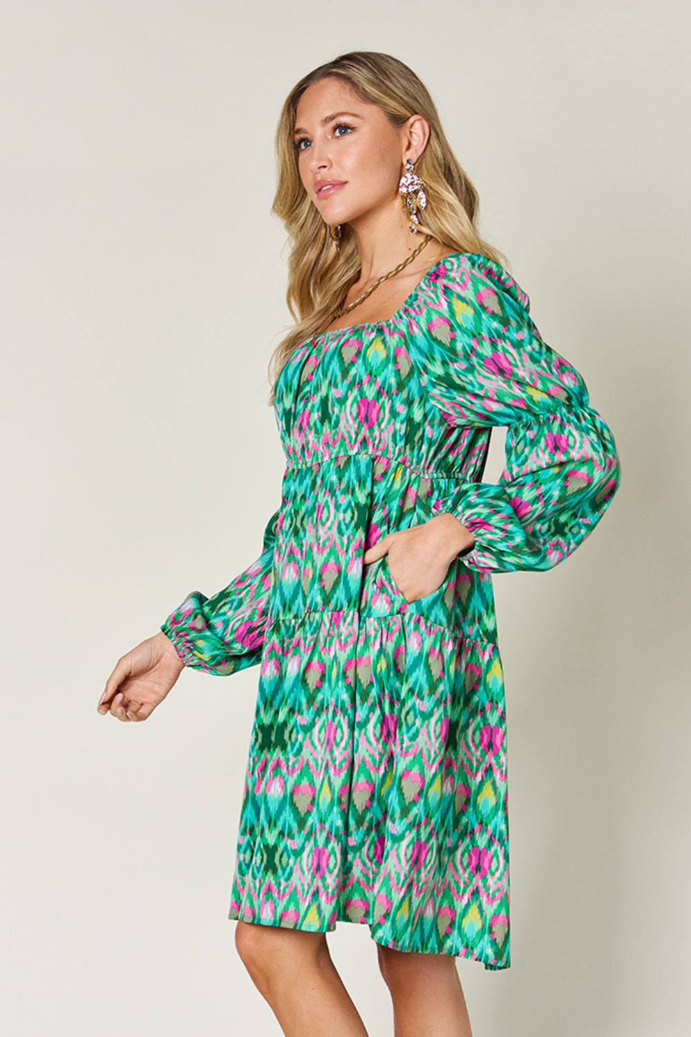 Double Take Full Size Printed Long Sleeve Dress - 1985 the VAULT Boutique