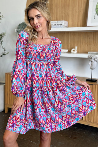 Double Take Full Size Printed Long Sleeve Dress - 1985 the VAULT Boutique