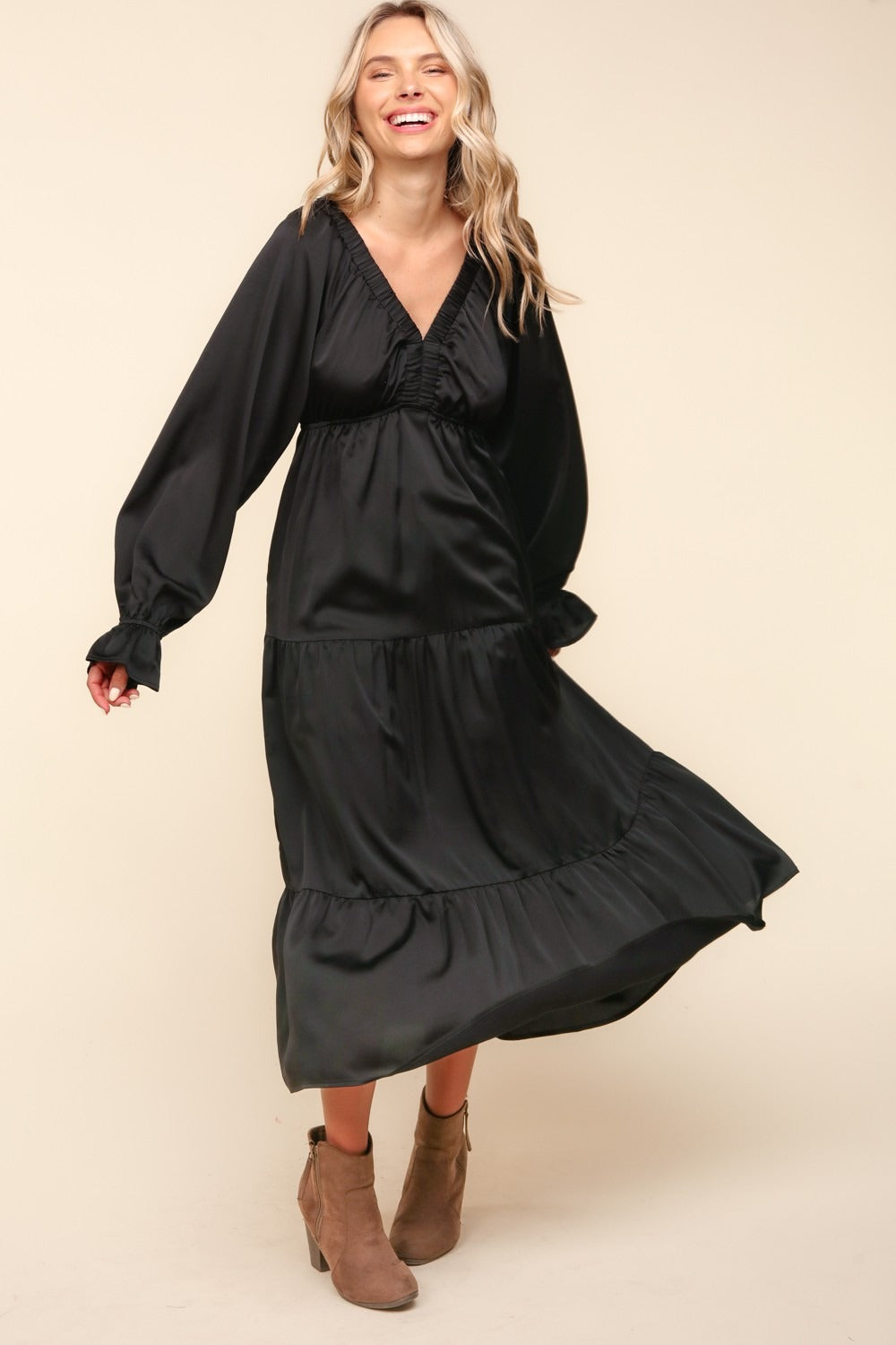 Haptics Flounce Sleeve Tiered Midi Dress with Pockets - 1985 THE VAULT