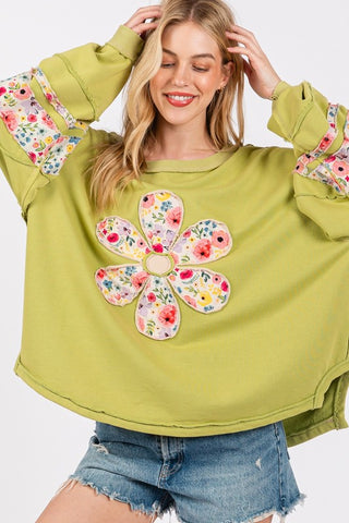 SAGE + FIG Daisy Patch Applique Long Sleeve Sweatshirt - 1985 the VAULT Boutique