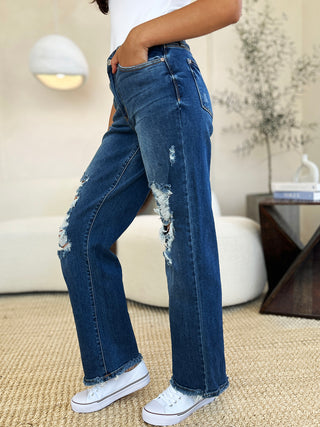 Judy Blue Full Size Mid Rise Distressed Raw Hem Jeans - 1985 the VAULT Boutique