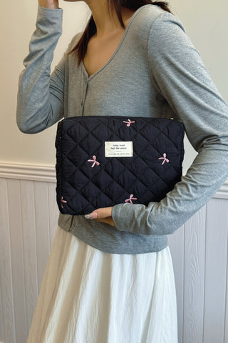 Bow Embroidered Quilted Storage Bag - 1985 the VAULT Boutique