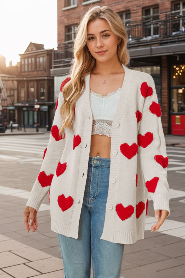 Heart Button Down Long Sleeve Cardigan - 1985 the VAULT Boutique