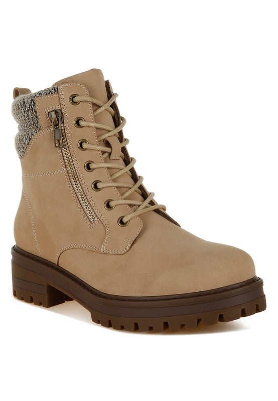 Mahisha Knitted Collar Zip-Up Hiker Boots - 1985 the VAULT Boutique