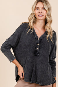 Mittoshop Washed V-Neck Long Sleeve Blouse - 1985 the VAULT Boutique