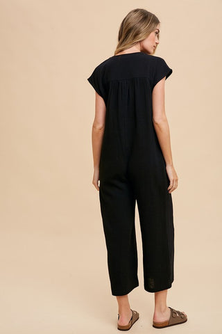 Annie Wear Button Detail Wide Leg Jumpsuit with Pockets - 1985 the VAULT Boutique