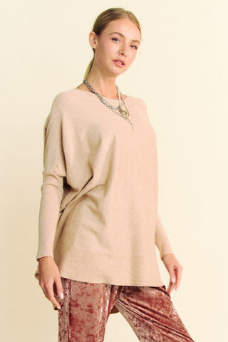 Davi & Dani Round Neck Dropped Shoulder Long Sleeve Knit Top - 1985 the VAULT Boutique