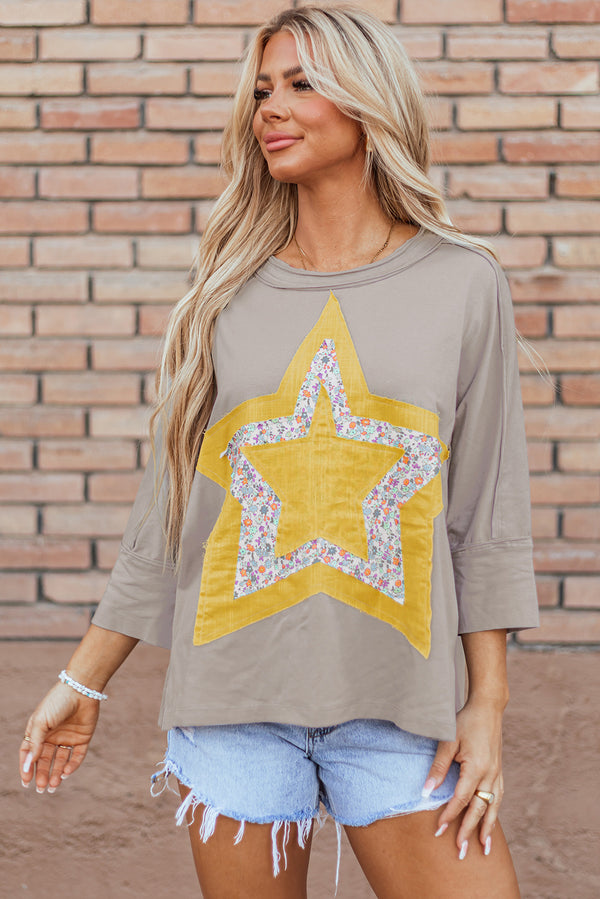 Star Applique Round Neck T-Shirt - 1985 THE VAULT