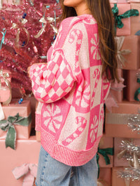 Candy Cane Round Neck Long Sleeve Sweater - 1985 the VAULT Boutique