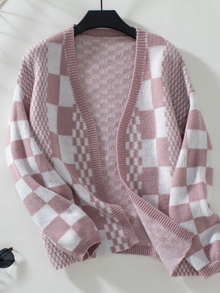 Double Take Checkered Open Front Dropped Shoulder Cardigan - 1985 the VAULT Boutique