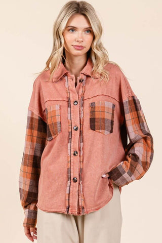 Mittoshop Button Down Contrast Plaid Patchwork Shacket - 1985 the VAULT Boutique