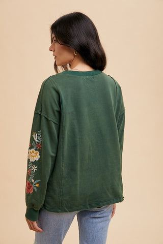 Annie Wear Embroidered Long Sleeve French Terry Top - 1985 the VAULT Boutique