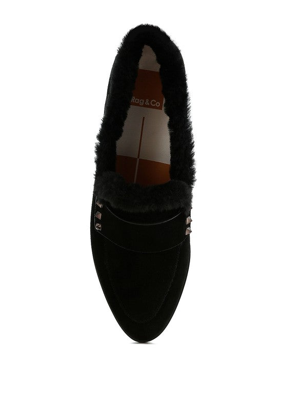 Allie Fur Trim Suede Loafers - 1985 the VAULT Boutique