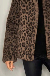 Full Size Leopard Furry Collared Neck Long Sleeve Coat - 1985 the VAULT Boutique