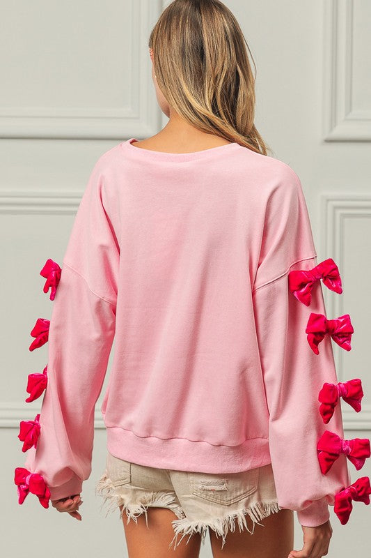 BiBi Velvet Ribbon Bows Long Sleeve Round Neck Sweatshirt - 1985 the VAULT Boutique